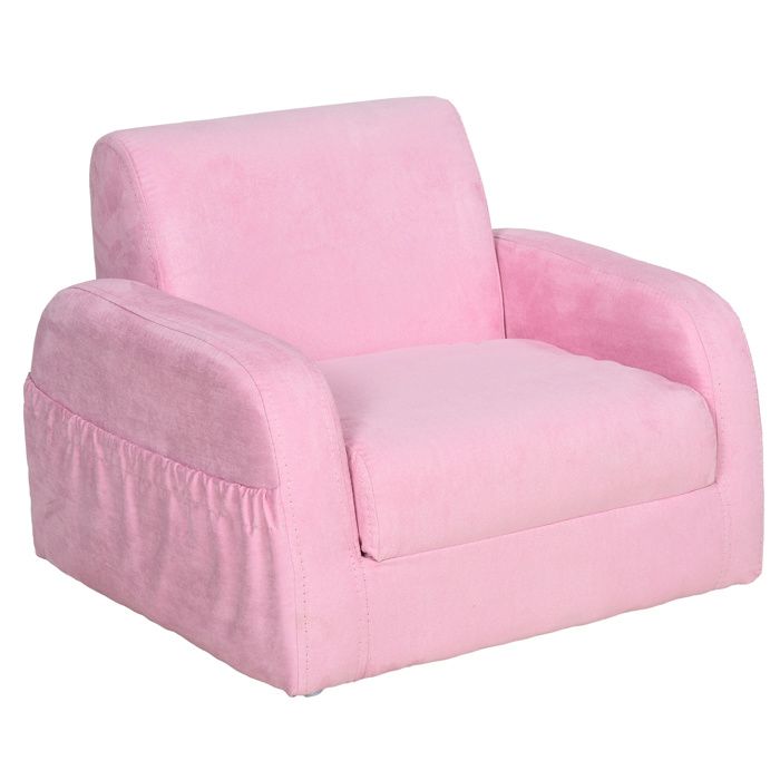 YWJ Fauteuil Enfant 3 Ans Canapé Transformable 2en1 Lit Pliable 2 Positions Accoudoirs 47x45x38cm Rose