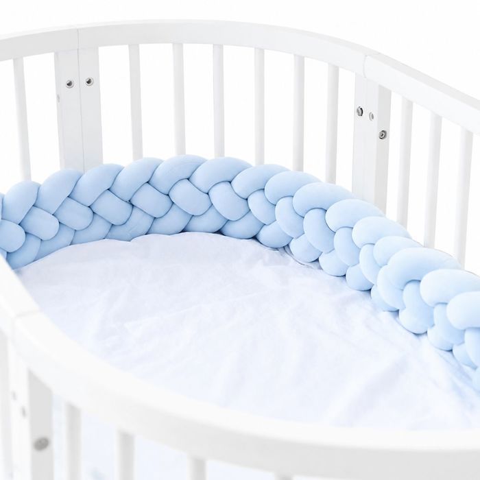 Tour de lit bébé – Tressé Nœud Boule Protection  - Tricot main – Bébé Chambre– 2M Bleu