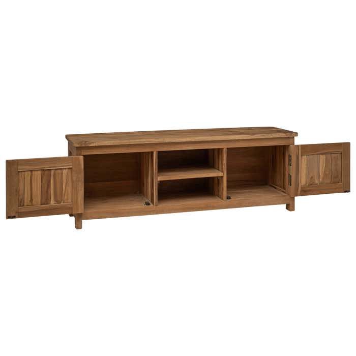 Meuble tv massif - Bois de teck - Pivotant - Rangement - Naturel - 110x30x40 cm