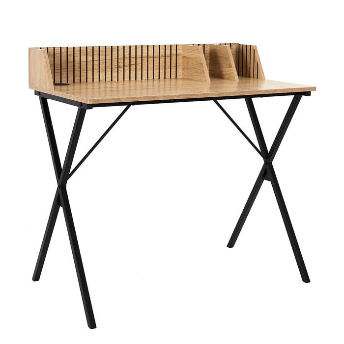 PAJAN - Bureau avec petits rangements Effet Bois avec Tasseaux