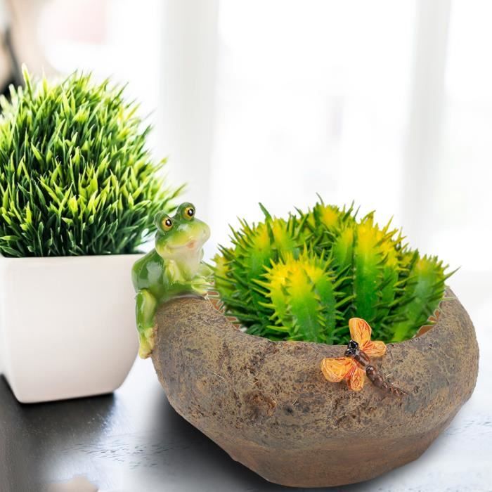 Mini pot de fleurs en résine en forme de grenouille - décoration de
