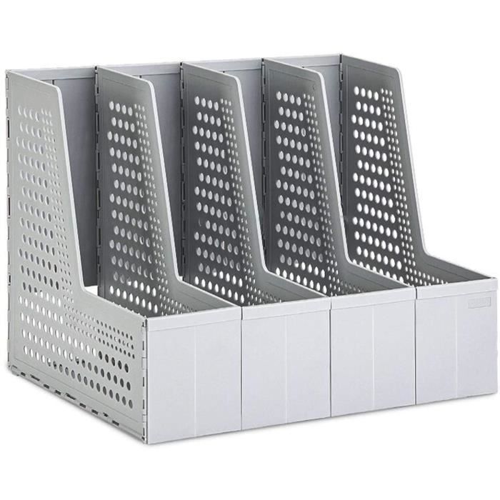 Porte-Revue A4 DXIA 4 Compartiments Verticaux - Organiseur Bureau Plastique Bleu - Maison, École, Dortoir
