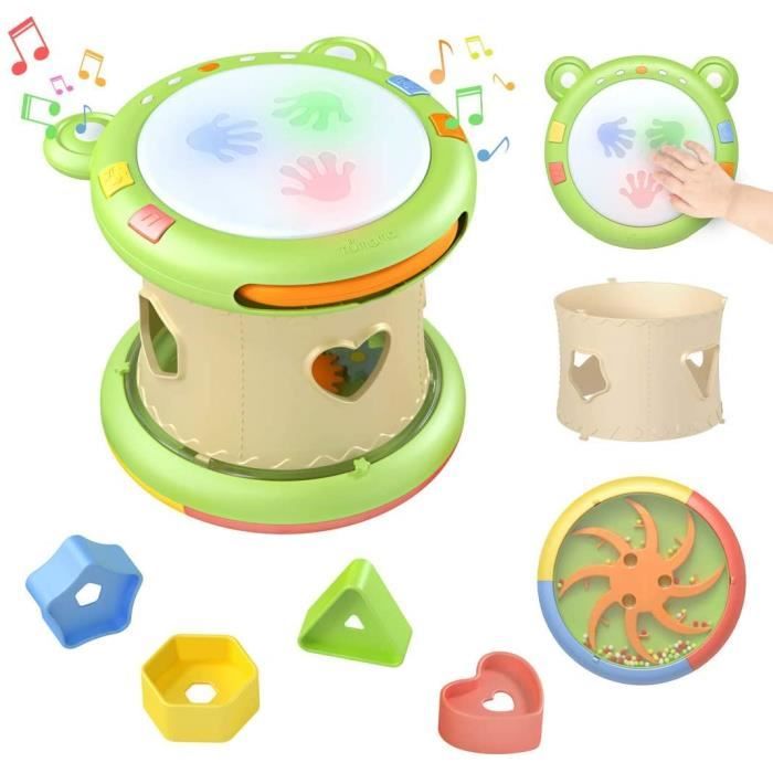 Subtail Tambour Jouet Bébé - Instrument De Musique Bébé 10 En 1 Avec Batterie Enfant - Jouets Montessori Pour 3 Ans, Cadeau Idéal Pour Bébé