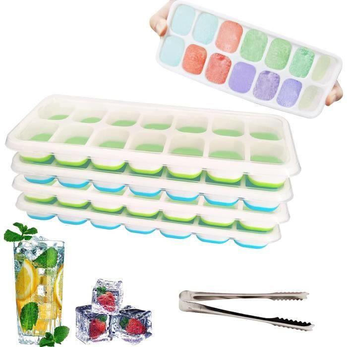 Bac à Glaçons En Silicone Dreiklang Avec Couvercle Et Poignée - Glaçons Carrés Rainurés, Démoulage Facile - Sans BPA, Lavable Au Lave-vaisselle
