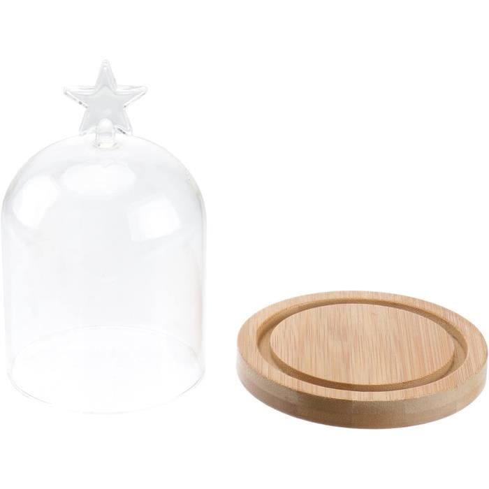 Cloche à Gâteau En Verre Avec Base Bois - Présentoir à Dessert, 20.3cm
