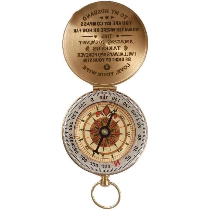 Boussole De Poche Antique Gravée Personnalisée - Idée Cadeau Nautique En Laiton Avec Étui Cuir
