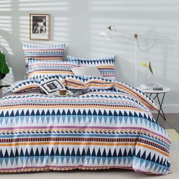 Housse De Couette 220X240 Bleu Et Blanc À Rayures Parure De Lit