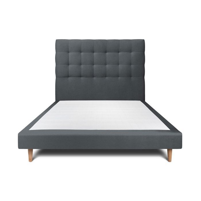 Lit - MARQUE - 135x190cm - Tête de lit capitonnée velours - Sommier tapissier - Anthracite
