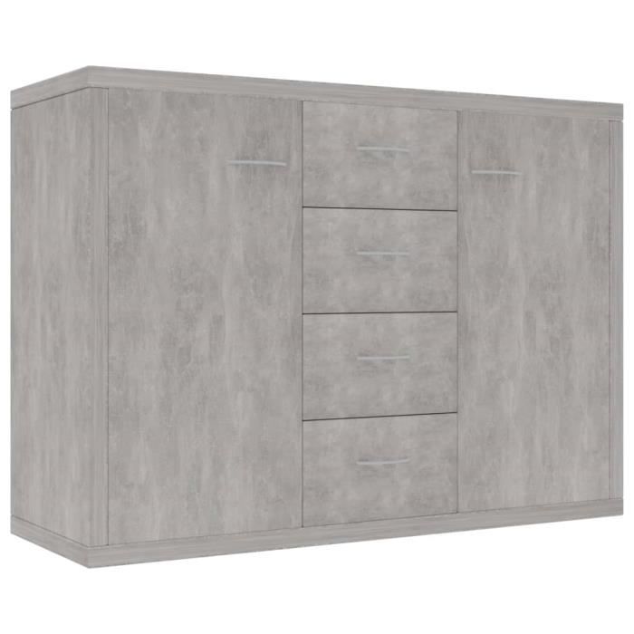 Buffet bas - Aggloméré - Gris béton - 88x30x75 cm - 4 tiroirs et 2 portes