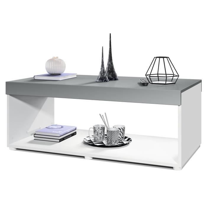 Vladon Table basse de salon Pure avec deux grandes étagères corps en blanc mat - plateau et bordures en Graphite satiné mat Vladon Table basse de salon Pure avec deux grandes étagères corps en blanc mat - plateau et bordures en Graphite satiné mat