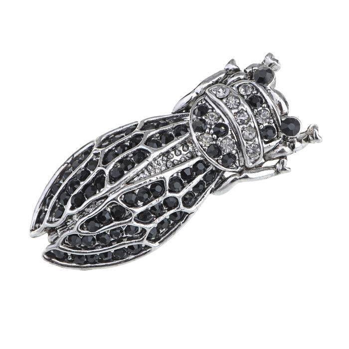 Mini petite gris strass Cigale Insecte énorme Bug Noir Argent Broche