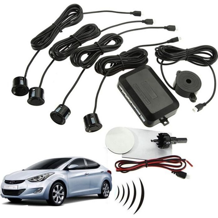Kit Voiture Parking Reverse Sauvegarde Radar Sound Alerte avec 4 Capteurs Num/érique Ecran LED Aide au stationnement Noir