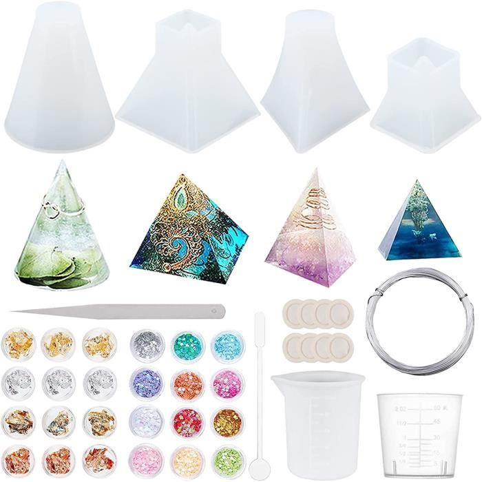 Moules Silicone Pendule Cristal 220 Pièces - Pour Résine, Bijoux, DIY | Capuchons Métal, Chaînes Inclus