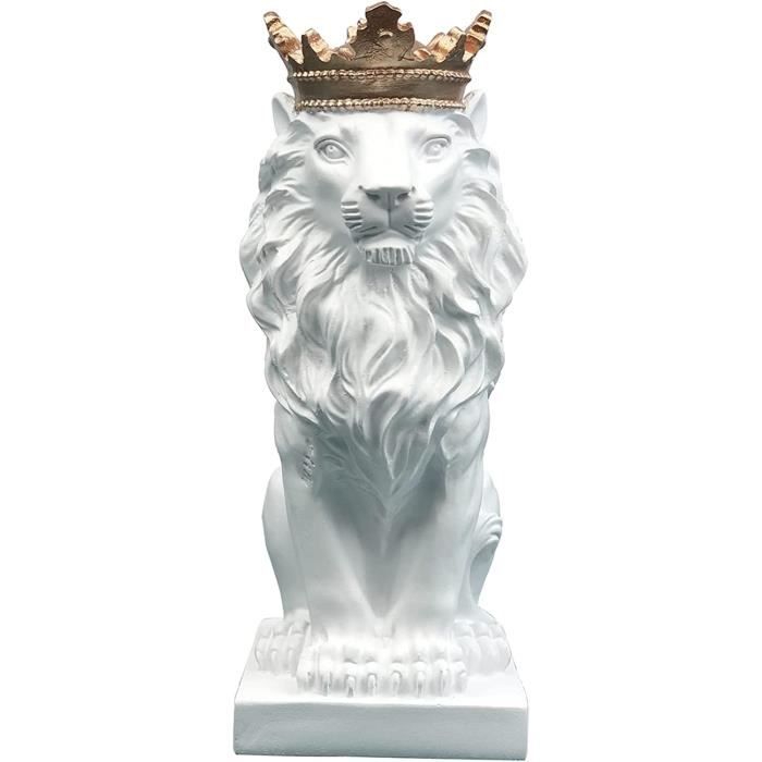 Statue Lion Couronne Abstraite Wisboey - Résine Dorée 23x10cm - Décoration Bureau Ou Maison