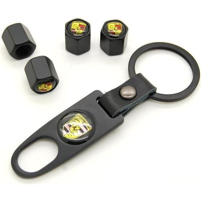 Lot de 4 Bouchons de valve + porte clé Porsche