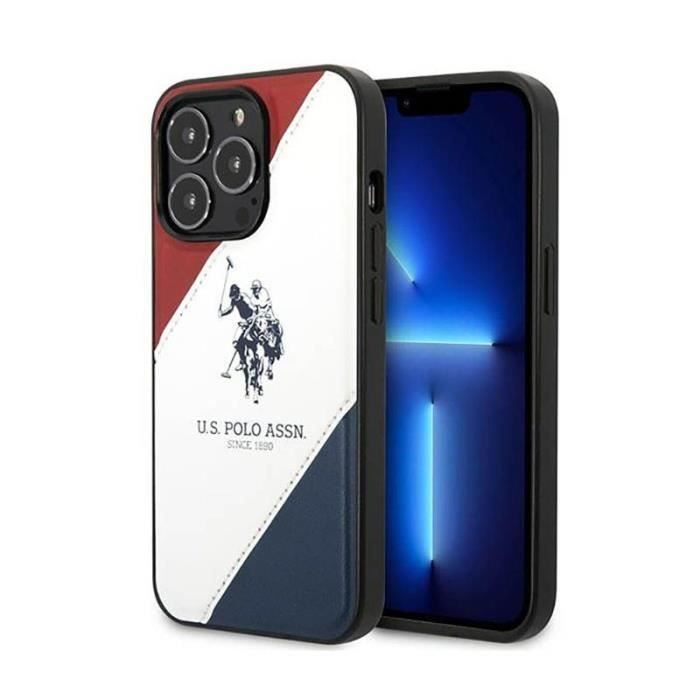 US Polo Assn Tricolor Embossed - Coque pour iPhone 14 Pro (Blanc) - 3666339073206