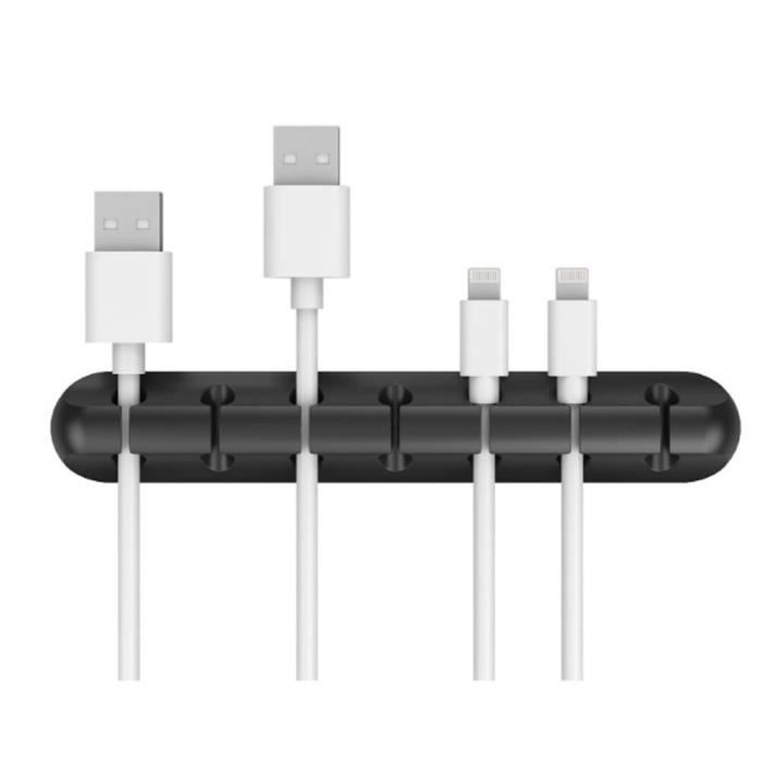 1pc 7 clips black -Enrouleur de câble adhésif en Silicone, 1 à 3 pièces, support de câble de couleur unie, organisateur de fil enve