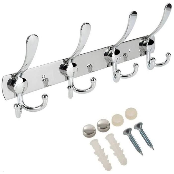 Jinsion 2 Pièces Porte Manteau Mural avec 6 Crochets, 31cm Porte Manteau Acier inoxydable, Multifonctionnels Porte Manteau Mural Patere Murale, pour Cuisine, Salle de Bain et Chambre