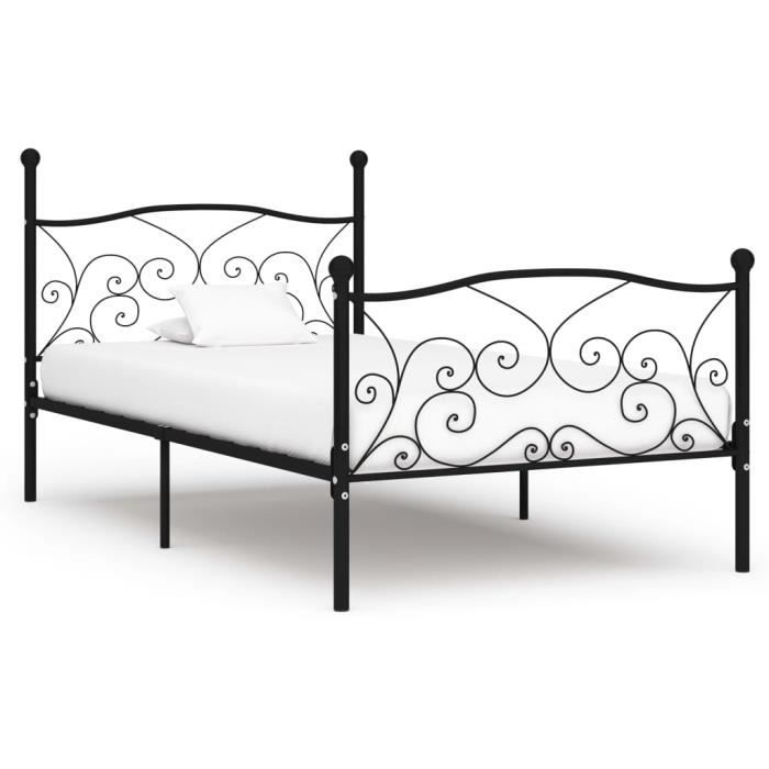 HOT•5441 Structure de Lit Adulte-Cadre de lit sur Pied et sommier à lattes Noir Métal 90x200 cm Haut de gamme