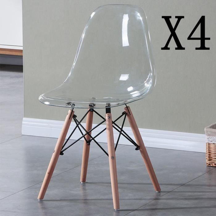 INGMA 4 Chaises Transparentes design tendance rétro bois chaise de salle à manger, salon, bureau, restaurant
