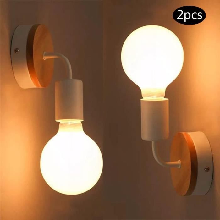 2pcs ACAGO Appliques Murales Intérieur en bois Lamp Murale E27 Moderne Luminaire Eclairage Vintage pour Chambre Cusine Blanc