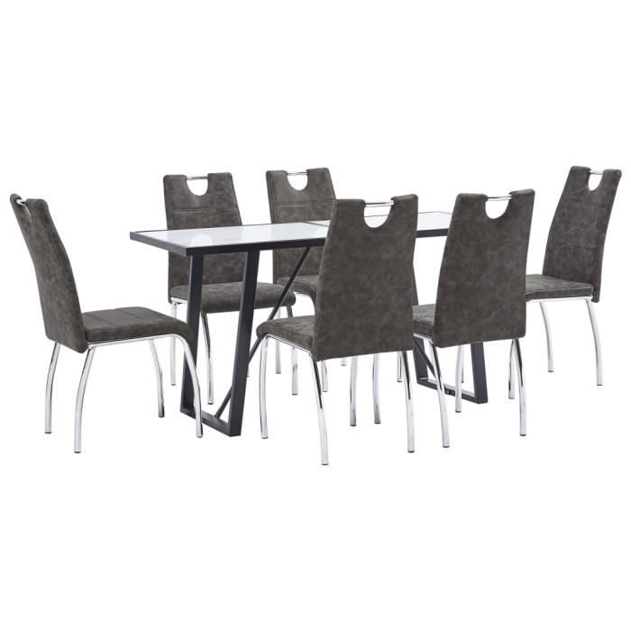 market® ensemble table à manger 6 personnes + 6 chaises mode salle à manger complet marron - similicuir 15701