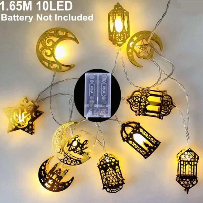 Fenêtre lunaire de 1,65 M Rideau lumineux LED Eid Mubarak lune étoile,  guirlande lumineuse féerique, décorat
