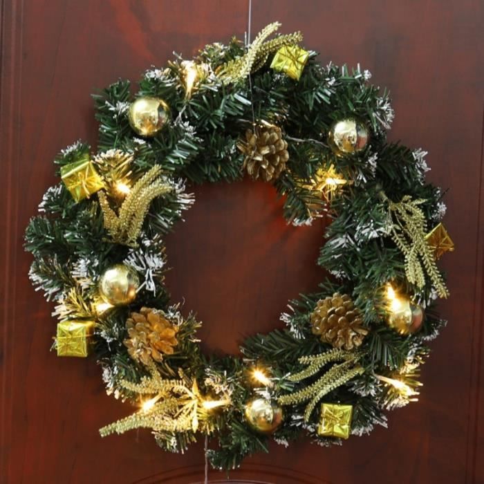 Couronne De Noël Lumineuse à LED – 45 Cm Avec Crochet – Décoration Intérieure Et Extérieure Pour Porte Ou Cheminée – Fonctionne Sur Piles - 4