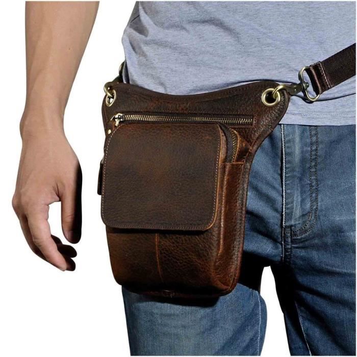Sac Banane En Cuir Marron/noir – Petit Sac Sportif Réglable Et Imperméable Pour Voyage