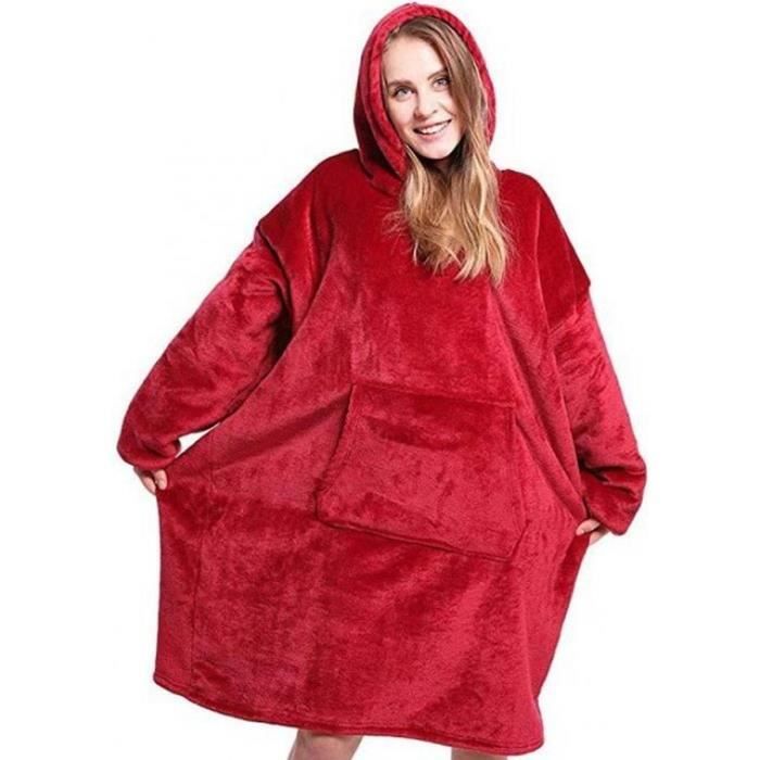 Couverture - Hiver - Version Rouge - Surdimensionnée - Avec Manches - Polaire