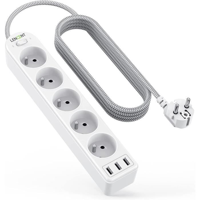 Chargeur Allume-Cigare Voiture 3 Prises + 2 Ports USB - 120W, Affichage Tension LED, Charge Rapide Pour Smartphones Et Tablettes (Noir/Blanc)