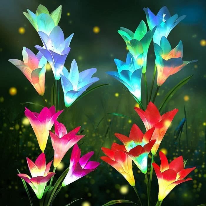 2 Lamps Solaires Jardin En Forme De Fleur - 70 LEDs - IP65 Étanche - 2 Modes - Auto-On/Off - Pour Allée, Terrasse