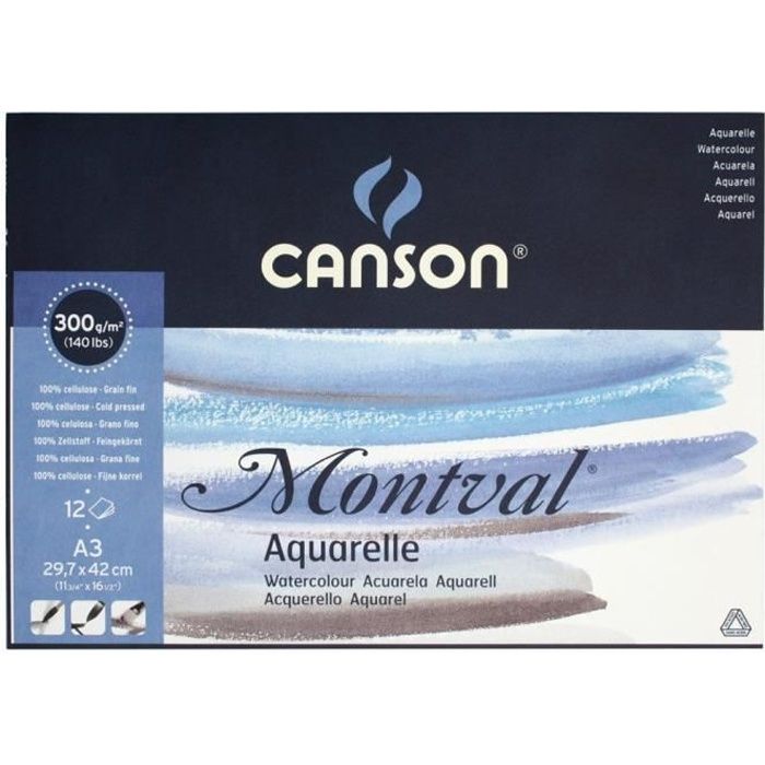 Canson Montval - Papier aquarelle A3 29,7 x 42 cm 12 feuilles Blanc naturel