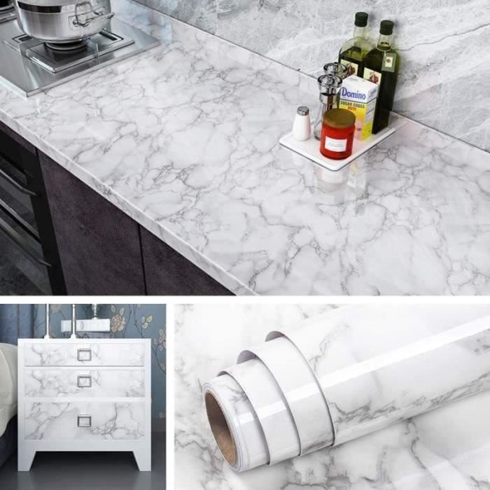 Credence Adhesive Livelynine Papier Peint Adhesif Blanc Et Gris Adhesif Mural Cuisine Effet Marbre Épais Papier Imperméable Amovible Rouleau Pour Évier Dosseret Plan De Protege Plaque Induction