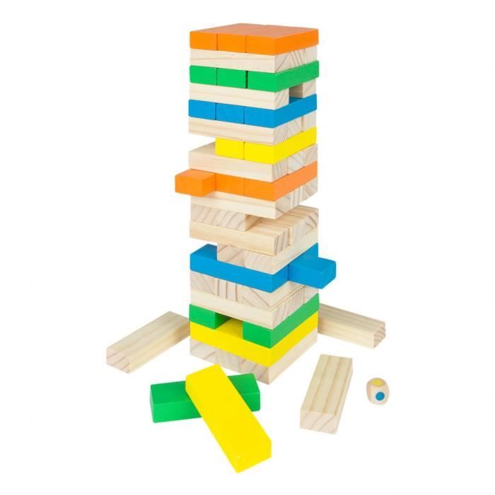 Jac & Mok – Jeu De Blocs Empilables Tumble Tower – 54 Blocs En Bois – Étui De Transport – Jeu D’Adresse