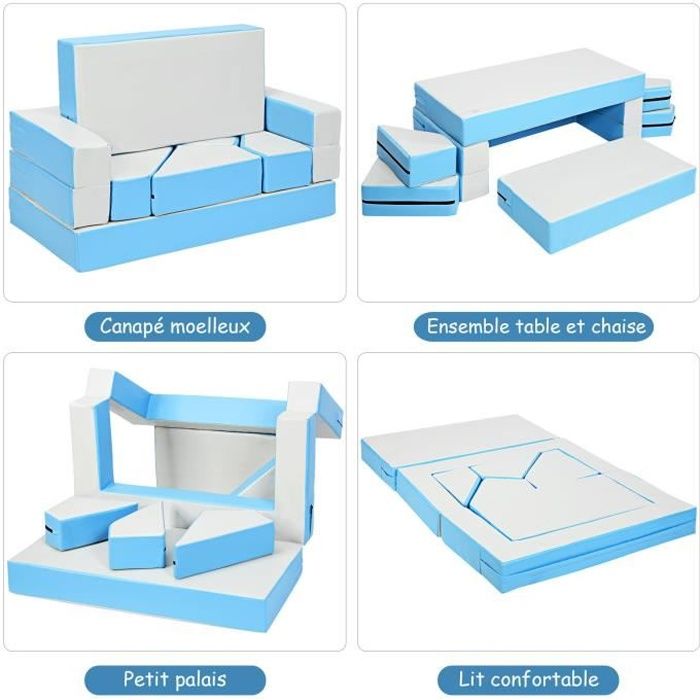 COSTWAY Parcours Motricité 6 Pièces En Mousse - Modules Éducatifs Pour Enfants - Housse PU - Marine/Gris