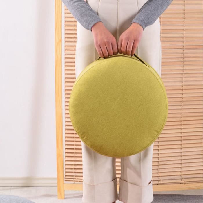 Happyyami Coussin De Sol Rond Zafu 37 Cm – Traversin Yoga Méditation, Rouge, Tissu Et Laine Perlé – Assise Confortable Et Décorative