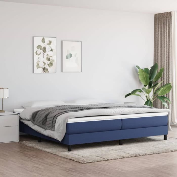 sommier à ressorts de lit bleu 200x200 cm tissu - drfeify - a ressorts - pieds de lit inclus