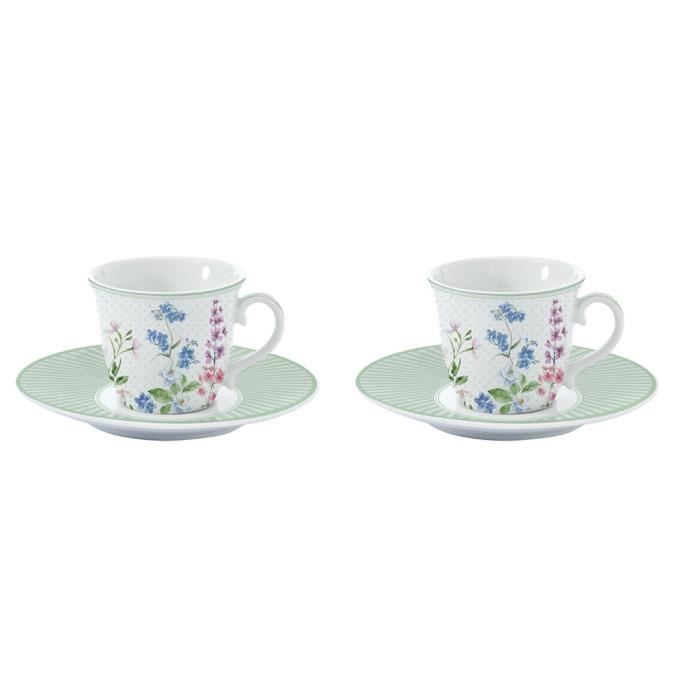 Coffret De 4 Tasses à Café En Porcelaine Avec Soucoupes En Bambou - Thème Noël Friends