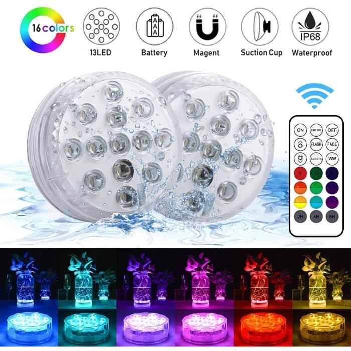 Lampe submersible de LED eTakin® - 16 couleurs RGB - IP68 étanche - 2 pack