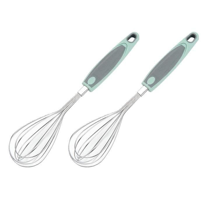 2 Fouets à Main En Acier Inoxydable – Avec Billes Aux Extrémités – Pour Mélanger, Fouetter, Battre – 24 Et 30 Cm
