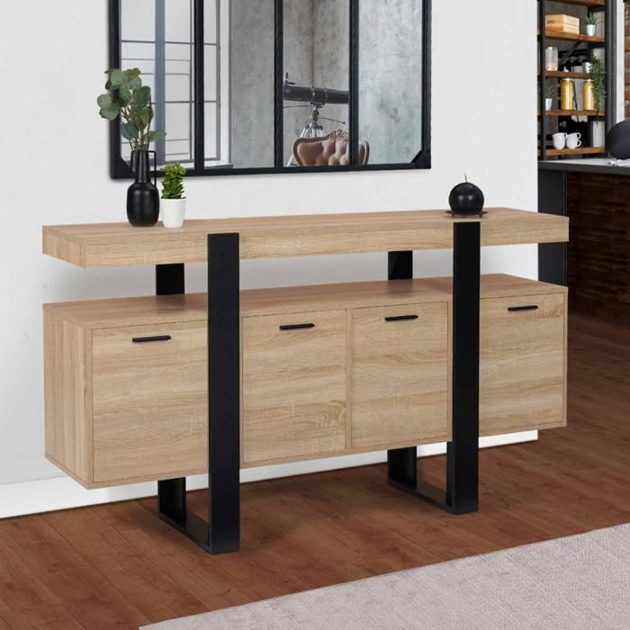 ID MARKET buffet PHOENIX 4 portes 160 cm Loft bois et noir ID MARKET buffet PHOENIX 4 portes 160 cm Loft bois et noir