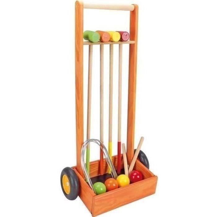 Jeu De Croquet LARS360 En Bois - Pour 4 Joueurs - 4 Raquettes, 4 Boules, 6 Portails - Pour Jardin, Plage, Extérieur