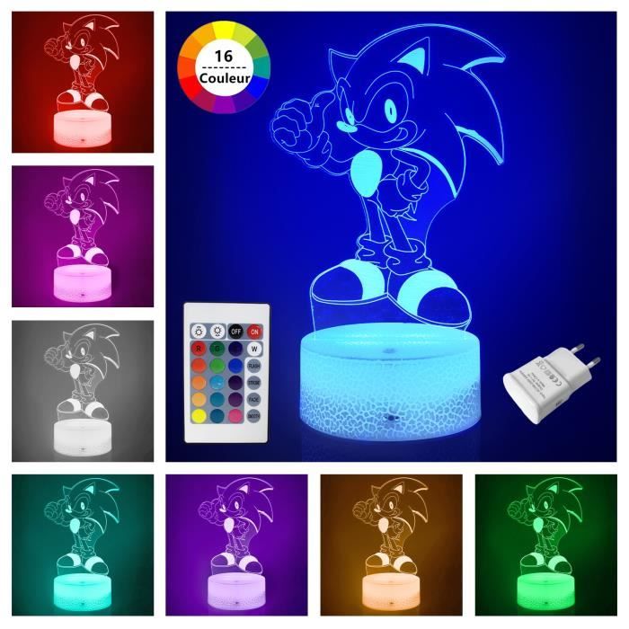 Veilleuse 3D Sonic The Hedgehog, Sonic Toys Anime Lamp 16 Lampe de  décoration à changement de couleur avec télécommande pour les enfants et  les fans de Sonic The Hedgehog (Sonic 2) 