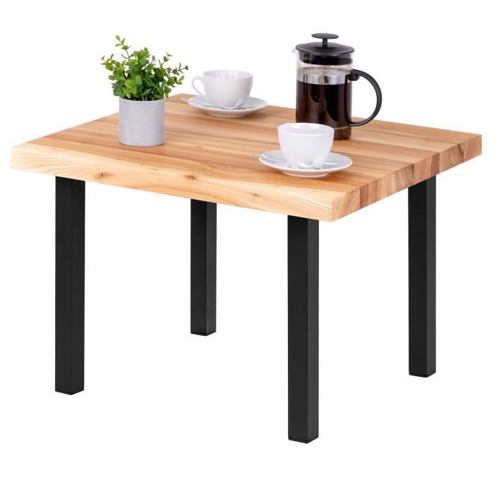 lamo manufaktur table basse industrielle - bois massif - salon - 60x60x47cm - frêne naturel - pieds métal noir - modèle classic