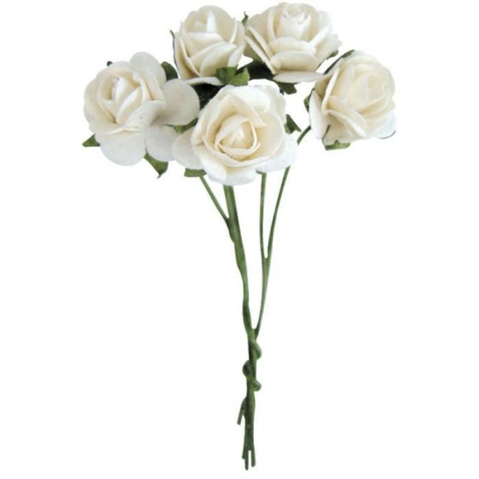 Fleur en papier rose blanche x10 Quantité : 10 mini roses blanches aille de  la fleur : 1 cm Longueur de la tige : 4 cm - Cdiscount Maison