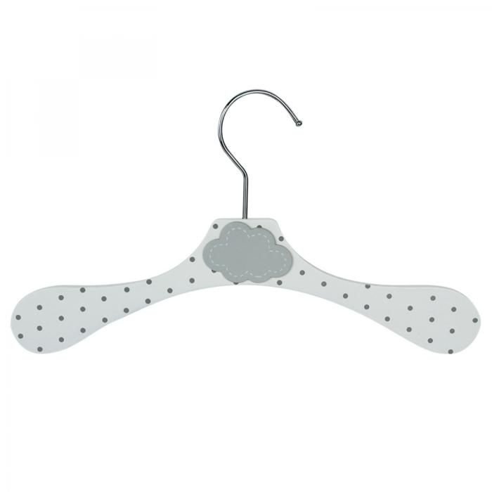 Lot de 10 cintres en bois 28 cm pour enfant avec crochet pivotant - Cintre blanc à pois gris et nuage gris - Monsieur Bébé