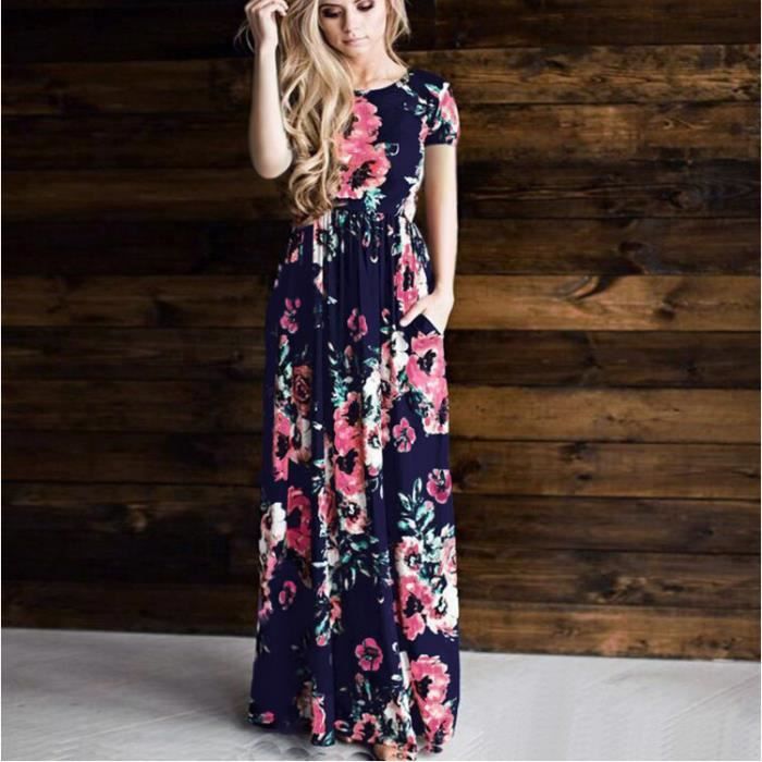 2018 Printemps Et En Ete Modeles D Explosion Chaude A Manches Courtes Taille Elastique Fleur Robe Robe Robe Bleu Fonce Achat Vente Robe Soldes Sur Cdiscount Des Le 20 Janvier Cdiscount