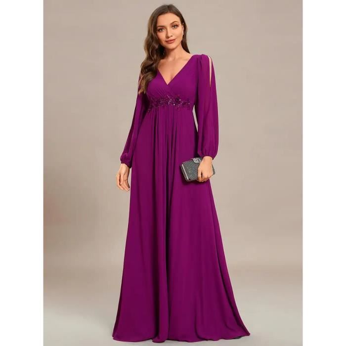 Robe,Robe de Soir?�e de Luxe en Mousseline de Soie pour Femme,Tenue ?� Manches sulf,Col en V 