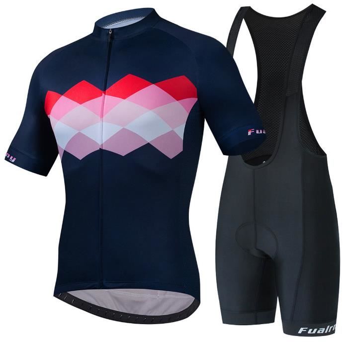 Maillot De Vélo Route Manches Courte Homme Été + Cuissard à Bretelle